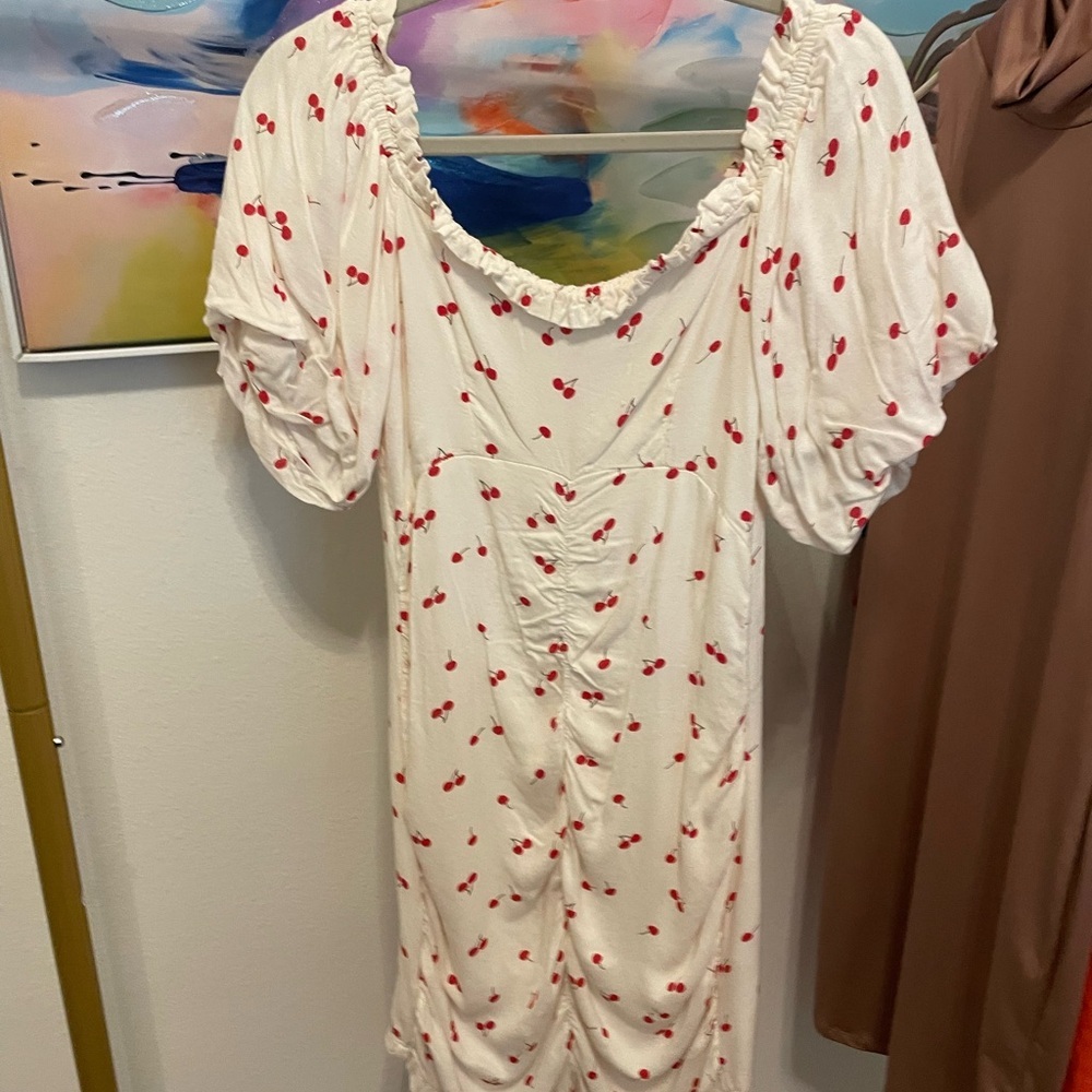 Urban Outfitters Cherry Print Puff Sleeve Dress date night, soft, trendy